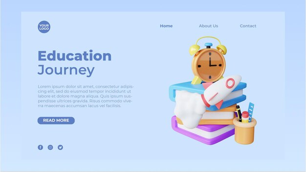 Landingpage-vorlage für 3d-bildungsillustration premium-psd