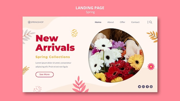 PSD landingpage-vorlage für blumenladen mit frühlingsblumen