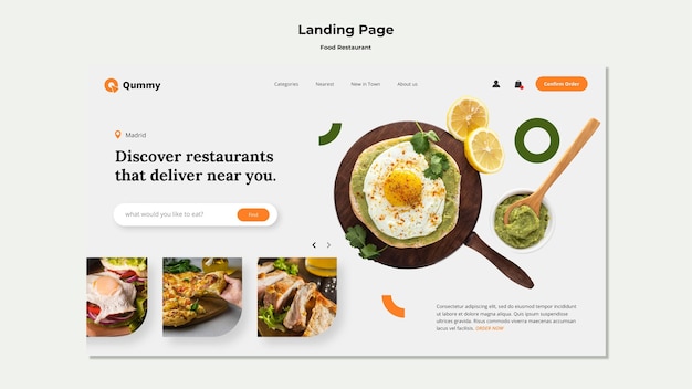 PSD landingpage-vorlage für das lebensmittelkonzept