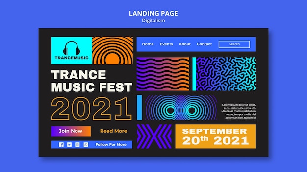 Landingpage-vorlage für das trance-musikfest 2021