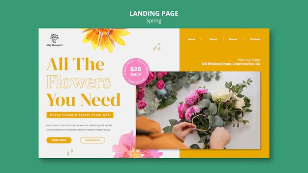 PSD landingpage-vorlage für den frühling mit blumen