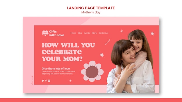 Landingpage-vorlage für den muttertag im flachen design