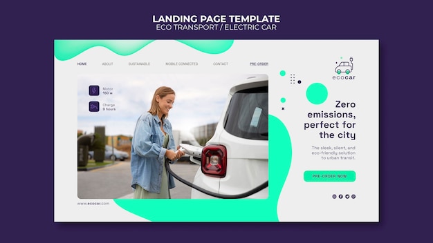 PSD landingpage-vorlage für den öko-transport im flachen design