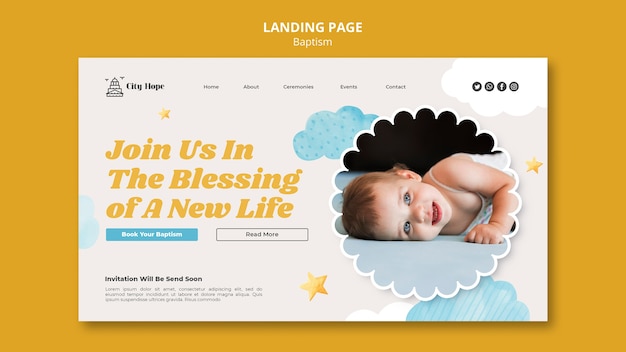 Landingpage-Vorlage für die Taufe im flachen Design