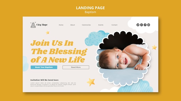 PSD landingpage-vorlage für die taufe im flachen design