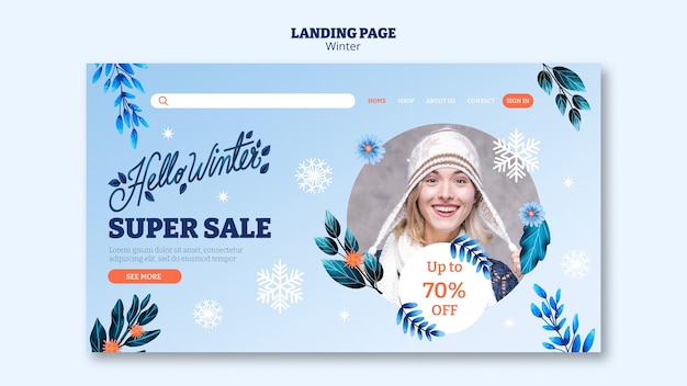 PSD landingpage-vorlage für die wintersaison