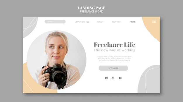 PSD landingpage-vorlage für freiberufliche arbeit mit fotografin