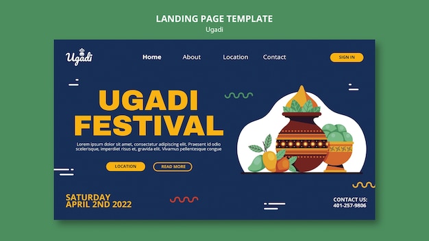 PSD landingpage-vorlage für fröhliche ugadi-feiern