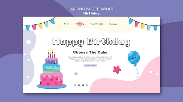 PSD landingpage-vorlage für geburtstagsfeier