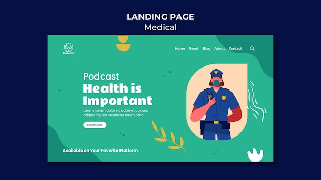 PSD landingpage-vorlage für gesundheitspodcasts