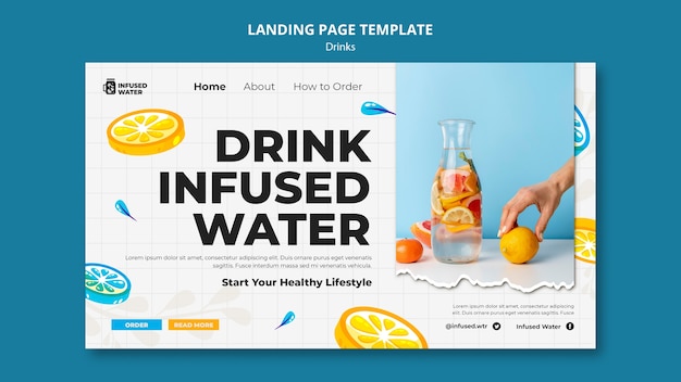 Landingpage-vorlage für getränke im flachen design