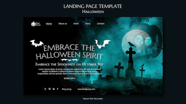 Landingpage-Vorlage für gruseliges Halloween-Design für die Feierlichkeiten im Oktober