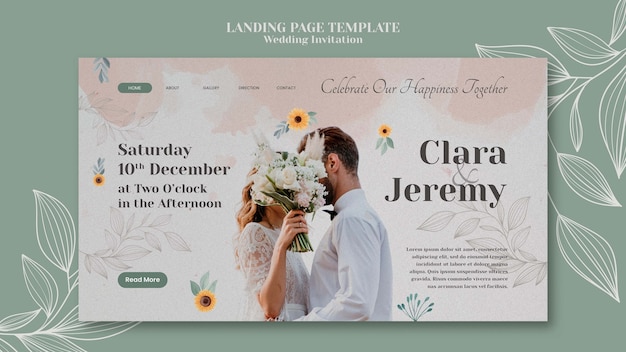 Landingpage-Vorlage für Hochzeitseinladungen mit Paaren und Blumen