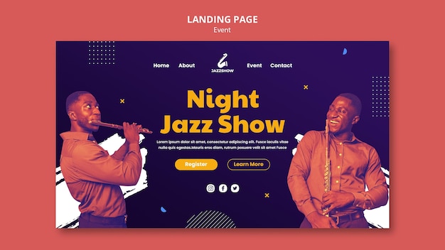 PSD landingpage-vorlage für jazz-musik-event