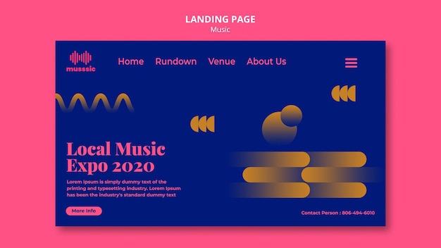 PSD landingpage-vorlage für musikausstellungen