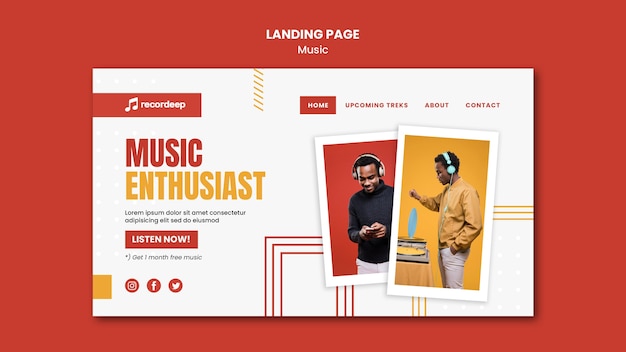 PSD landingpage-vorlage für musikkonzept