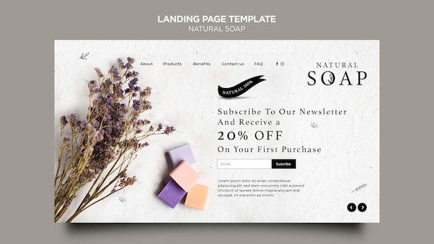 PSD landingpage-vorlage für naturseifenkonzept