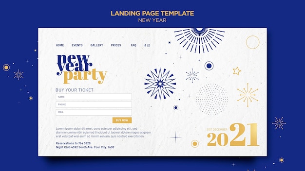 PSD landingpage-vorlage für neujahrsfeier