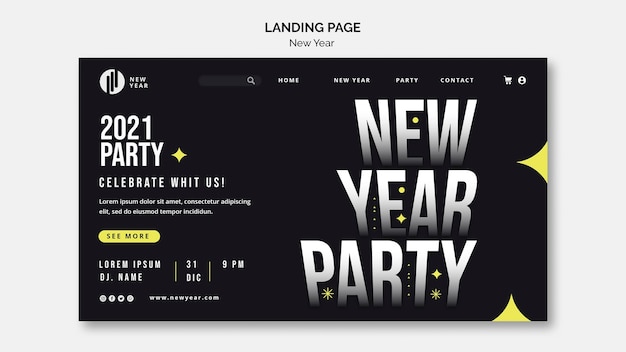 PSD landingpage-vorlage für neujahrsparty