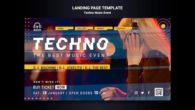 PSD landingpage-vorlage für techno-musik-nachtparty