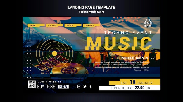 PSD landingpage-vorlage für techno-musik-nachtparty