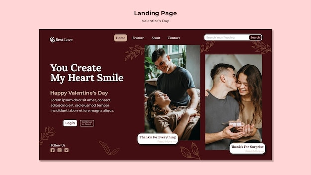 Landingpage-vorlage für valentinstag mit romantischem paar