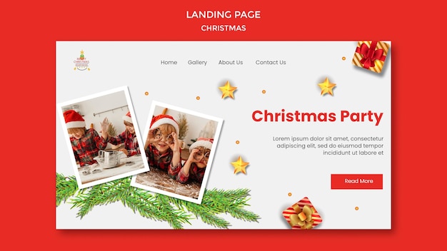 PSD landingpage-vorlage für weihnachtsfeier mit kindern in weihnachtsmützen