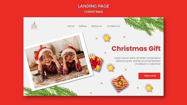 PSD landingpage-vorlage für weihnachtsfeier mit kindern in weihnachtsmützen