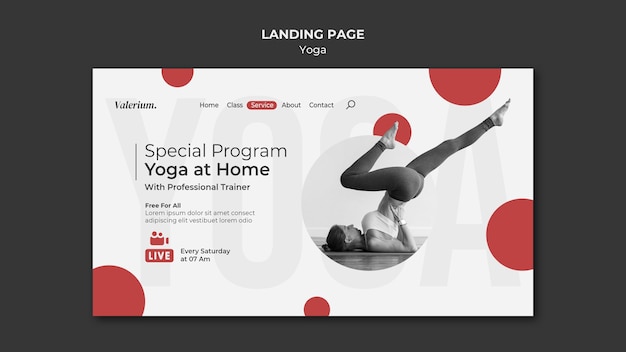 PSD landingpage-vorlage für yoga-klasse mit lehrerin