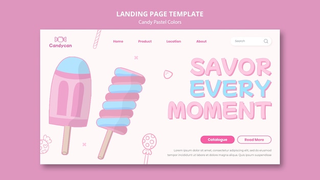 PSD landingpage-vorlage in bonbon-pastellfarben