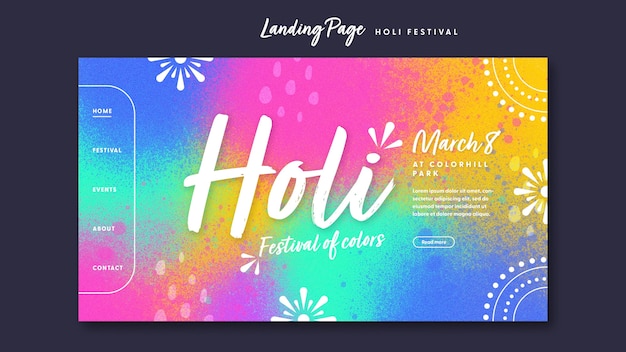 Landingpage-vorlagendesign für das holi-festival