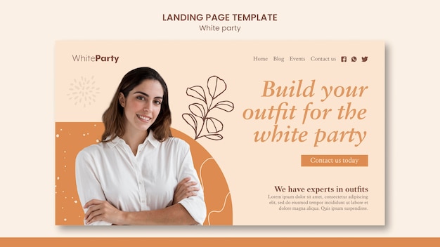 Landingpage-vorlagendesign für weiße partys