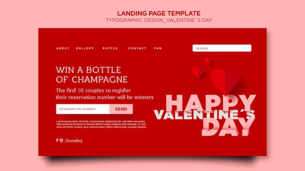 Landingpage zum valentinstag mit herzen