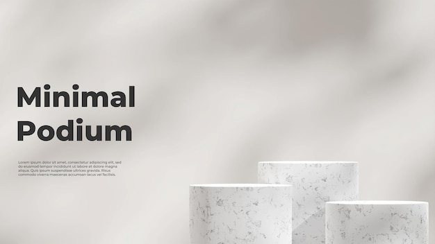 Landscape frame minimal white marble podium 3d rendering mockup template with shadow on wall