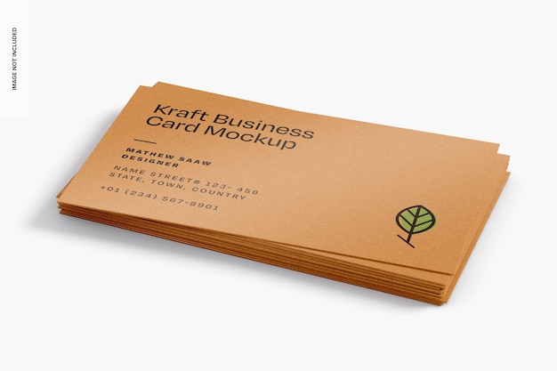 Landscape Kraft Business Cards Mockup Stacked (Modello di biglietto da visita di Kraft)