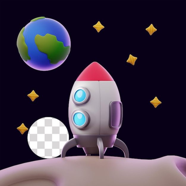 Landung auf dem Mond 3D-Planeten- und Astronomieillustration
