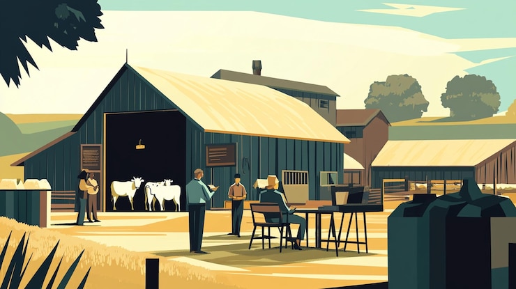 PSD landwirte und käufer bewerten ziegen in einer scheune während einer ländlichen vieh auktion