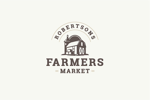 Landwirtschaft isometrische Ranchhaus Bauernhofmarkt lokale Produktion Vintage-Logo-Design-Vorlage