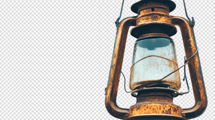 PSD lanterna a olio in metallo in stile vintage isolata su sfondo bianco per decorazioni domestiche e scopi fotografici