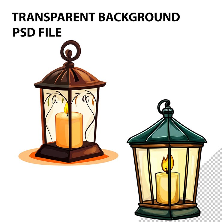 PSD lanterna com vela isolada em fundo transparente