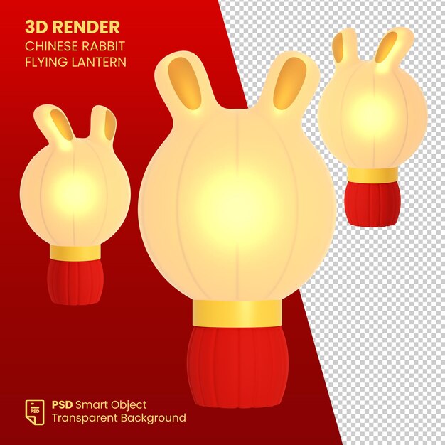 PSD lanterna de coelho de ano novo chinês de renderização 3d