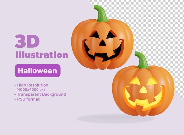 Lanterna de rosto de abóbora de halloween bonito ícone 3d render ilustração