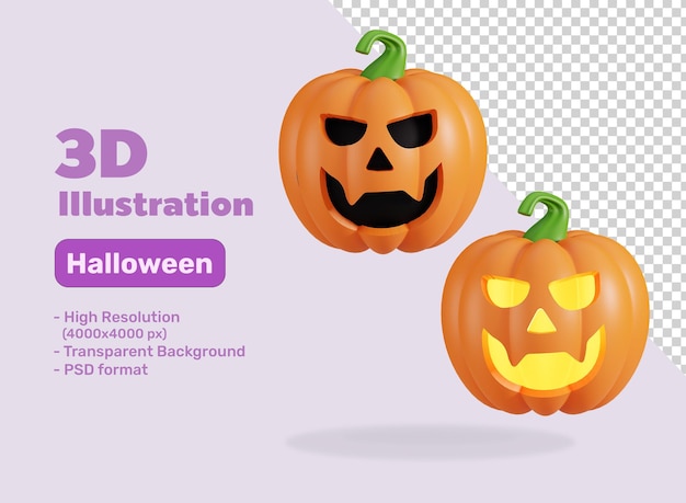 Lanterna de rosto de abóbora de halloween bonito ícone 3d render ilustração