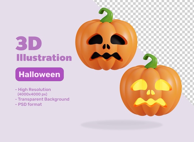 Lanterna de rosto de abóbora de halloween bonito ícone 3d render ilustração