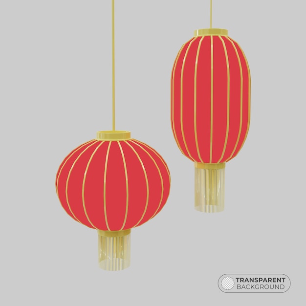 Lanternas chinesas brilhando vermelho em renderização 3d