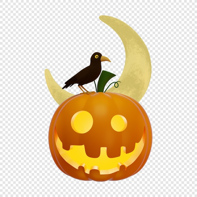 Lanterne Citrouille Jacks 3d Avec Un Corbeau Noir Assis Et Le Concept D'halloween De La Lune