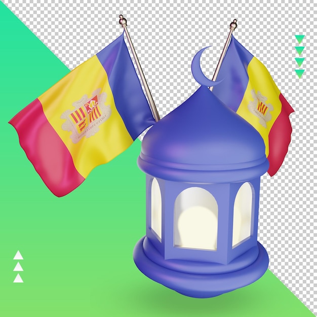 Lanterne Du Ramadan 3d Drapeau D'andorre Rendu Vue Droite