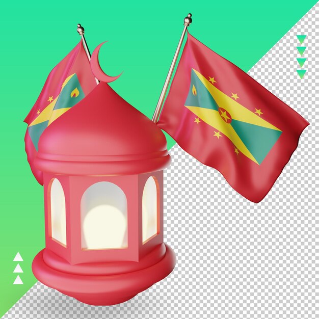 Lanterne De Ramadan 3d Rendu Du Drapeau De La Grenade Vue De Gauche