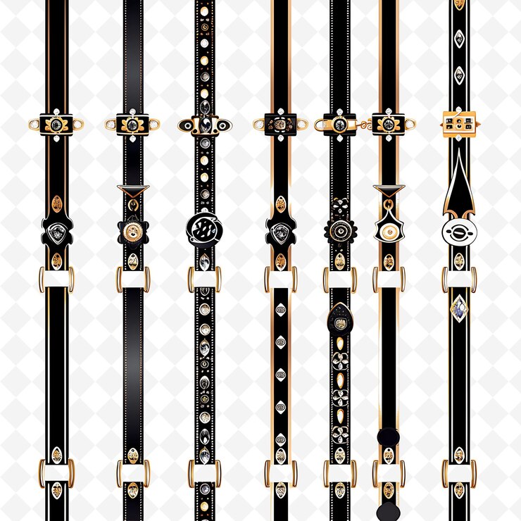 PSD lanyard adornado con logotipos de diseñadores y piedras de rhinestone png natural inspirado en el borde plano elegante