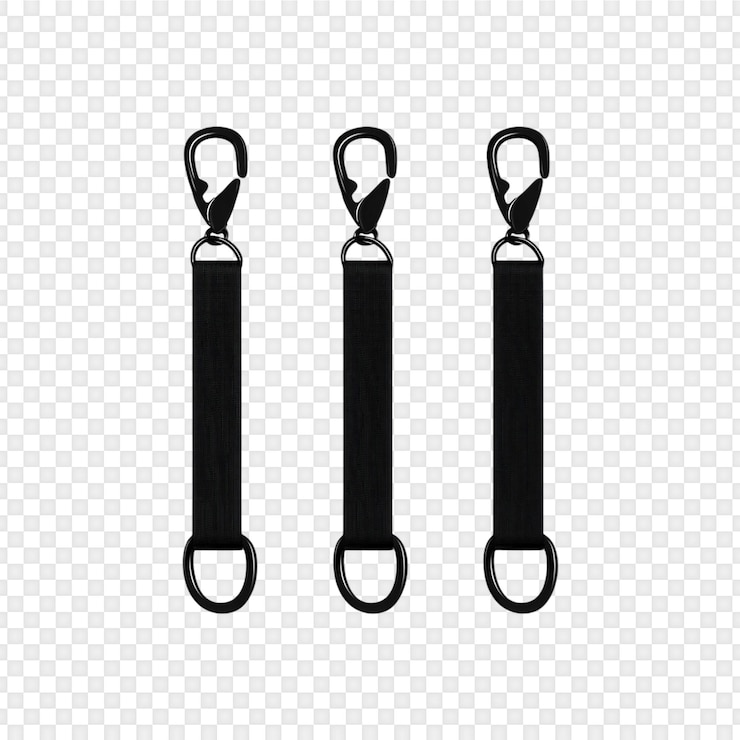 PSD lanyard negro con ganchos metálicos aislados en un fondo transparente